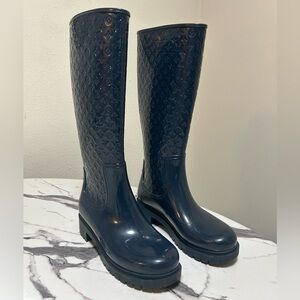 Louis Vuitton Navy Monogram Patent Rain Boots